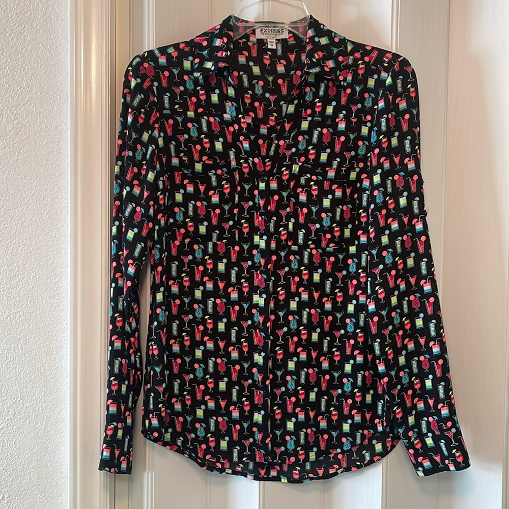 Express Portifino Shirt Cocktail Print Size XS